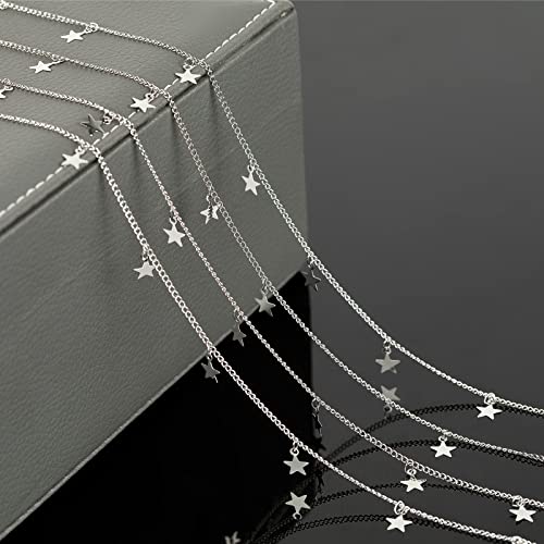 YOUBEIYEE Silver Star Necklace for Women Jewelry DIY Chains Bulk with Open Jump Rings and Lobster Clasps, Cable Link Chain Jewelry Making Supplies - color: Silver Star