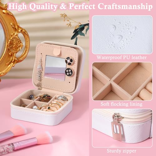 6Pcs PU Leather Small Travel Jewelry Case Organizer Storage, Bridesmaid Gifts Jewelry Box with Mirror for Women Girls