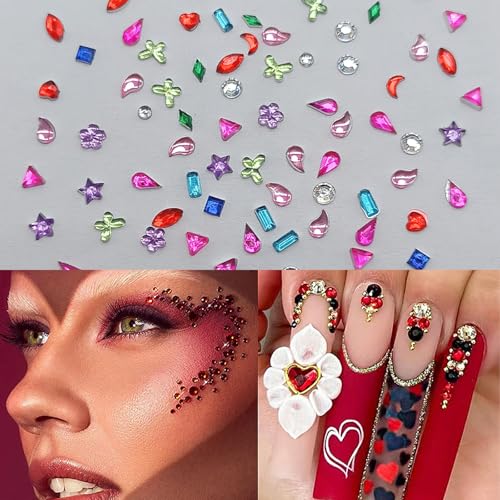 2000PCS Colorful Rhinestones Nail Art Charms Multi Shape Crystal Flat Back Nail Gems 3D Mini Heart Star Flower Nail Diamonds Kawaii Nail Crafts Acrylic Nail Rhinestone Diamonds for Women Nail - color: Mini-8