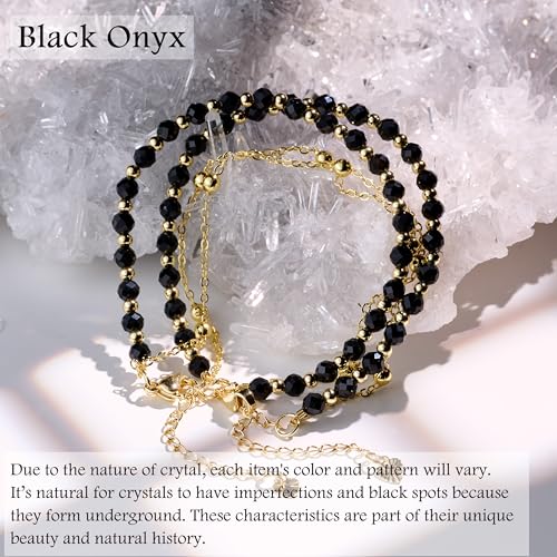 Farfume Crystal Bracelet Beaded Bracelets 4mm Natural Stone Beads Gemstone Handmade Jewelry Valentine's Day Gifts - color: Black Onyx-Strength & Focus