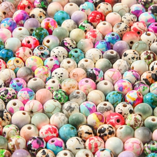8mm Turquoise Beads 190pcs Natural Stone Bead Gemstone Round Loose Beads for DIY Crafts Bracelet Necklace Earrings Jewelry Making (Mix Color) - color: mix color