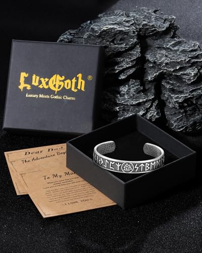 Stainless Steel Cuff Bracelet,Retro Gothic Punk Biker Cool Open Adjustable Cuff Bangle Bracelets Jewelry for Men Silver - style: Viking Runes