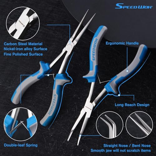 SPEEDWOX 2PCS Long Reach Bent Needle Nose Pliers Set - Smooth Jaw & Bent Needle Nose Pliers for Jewelry Making, Wire Bending & Fishing - style: 2PCS Bent & Needle Nose Pliers Smooth Jaw