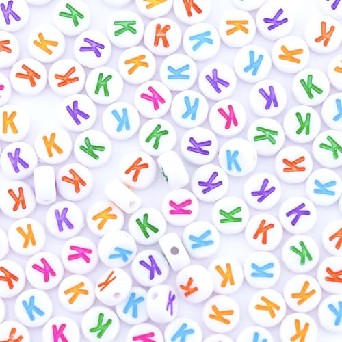 300Pcs Round Letter Beads K 4X7mm Single Small Letter Beads for Friendship Bracelets Making - color: Round - K