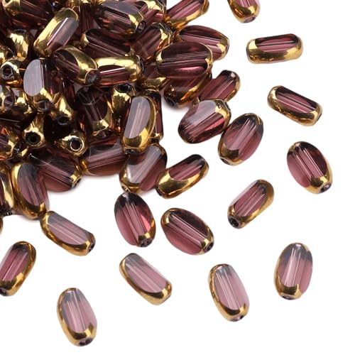 Glass Rice Beads Clear Purple 4x6mm 50pcs Faceted Oval Golden Edge Crystal Loose Beads for DIY Craft Jewelry Making - color: Clear Purple