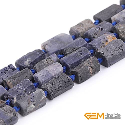 GEM-Inside 28Pcs 8x12mm Natural Blue Sapphire Quartz Gemstone Faceted Freeform Tube Column Chakra Beads for Jewelry Making Full 15" Strand Power Energy Healing Stone - color: Blue Sapphire