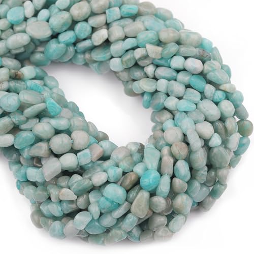 Natural Stone Beads 6-8mm Amazonite Oval Irregular Freeform Tumbled Loose Gemstone Beads for Jewelry Making 15 Inch Strand 50-55 Pcs - color: Amazonite-1 strand15”-approx. 55 beads