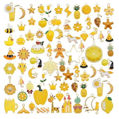 30pcs Mixed Enamel Charms Pendants for Jewelry Making Bulk lot Necklace Earrings Bracelet Craft Findings - color: Yellow
