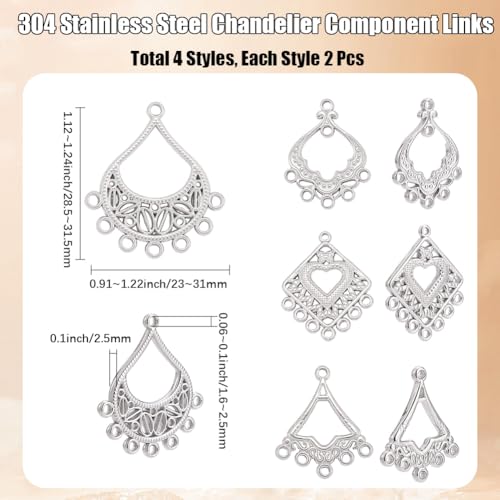 Beebeecraft 8Pcs 4 Styles Chandelier Component Links Charm 304 Stainless Steel Connector Charms Antique Tibetan for Jewelry Making Earring Necklace DIY Crafts Findings