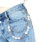 Layered Punk Pants Chain for Men Women, Gothic Hip Hop Jean Chain Wallet Chain Biker Trouser Chain, Goth Emo Fashion Keychain Accessories - color: 2L-10 Pearls
