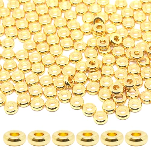 200Pcs 5mm Gold Flat Spacer Beads 18K Gold Plated Loose Beads for Jewelry Making DIY Bracelet Necklace Earring - size: 5mm