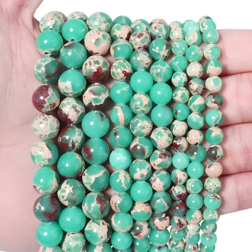 100pcs Natural Stone Beads 8mm Green Imperial Jasper Round Genuine Real Stone Beading Loose Gemstone Hole Size 1mm DIY Charm Smooth Beads for Bracelet Necklace Earring Jewelry Making Crafts - color: Green Imperial Jasper