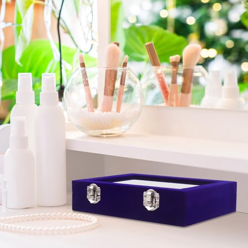 Coobbar 7-Row Royal Blue Ring & Earring Organizer, Transparent Lid Jewelry Box, Luxury Lockable Holder, 2-Pack Jewelry Tray Display for Shows, Countertop Storage Case