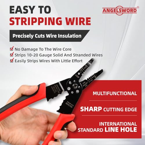ANGELSWORD 8 inch Wire Stripper, Cable Stripper, Crimping Pliers, Wire Cutter, Wire Crimper, Multi-Function Hand Tool - size: Hand Wire Stripper