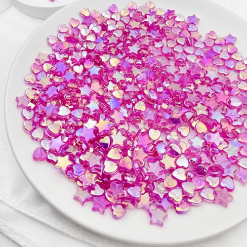 450Pcs Acrylic Beads AB Crystal Star Beads Heart Beads for Jewelry Making DIY Bead Bracelet Necklace Earrings(Rose Red) - color: Rose Red