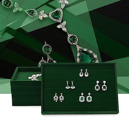 7 Slots Velvet Jewelry Tray Ring Earring Display Tray Jewelry Drawer Organizer Ring Earring Holder Storage (Green) - size: 7 Slot
