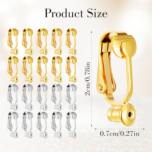 20 Pcs Clip On Earring Converter, Earring Converters Pierced to Clip, Non-Pierced Ear Clips, Stud Clip-On Findings, Components Findings with Post for None Pierced Ears, Gold & Silver
