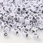 6mm Black and White Acrylic Square Letter Beads White Cube Alphabet Beads Black Letter A-Z Mixed Plastic Shape Loose Beads Mini Size Pony Seed Beads for Making Jewelry, Necklaces - color: white-black(6mm)