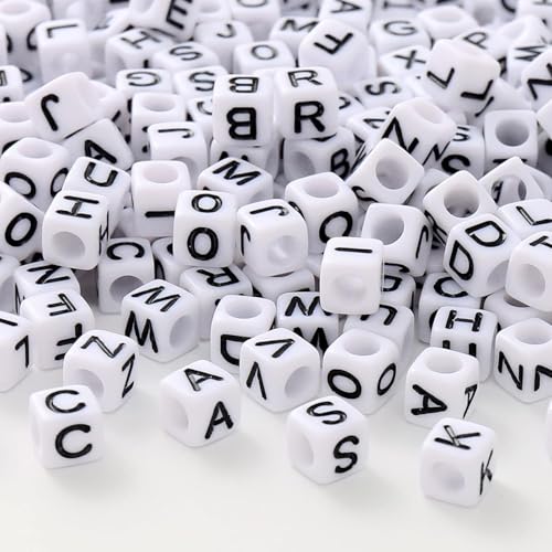6mm Black and White Acrylic Square Letter Beads White Cube Alphabet Beads Black Letter A-Z Mixed Plastic Shape Loose Beads Mini Size Pony Seed Beads for Making Jewelry, Necklaces - color: white-black(6mm)