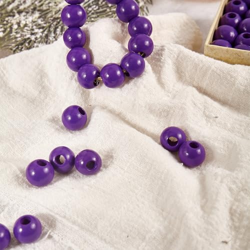 240pcs Purple Color Wood Beads 16mm Large Hole:6mm for Craft Art Work (Hole:6mm) - color: Purple