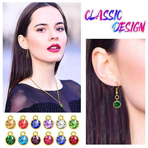 Hicarer 72 Pcs Crystal Birthstone Charms DIY Beads Pendant Crystal Charm for Jewelry Necklace Bracelet Earring Making, 7 mm - color: Light Colors, Golden Base