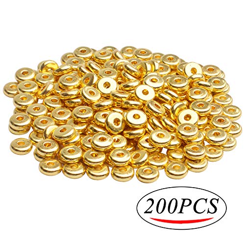 200pcs 8mm Flat Round Rondelle Spacer Beads Disc Spacers Loose Beads Jewelry Metal Spacers for DIY Bracelet Necklace Crafts,Gold - color: Gold