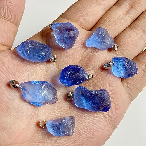 10pcs Irregular Raw Natural Blue Crystal Rock Stone Pendant Healing Crystal Chakra Gemstone Charm for Jewelry Making DIY Necklace Earrings Accessories Reiki - color: Blue Crystal