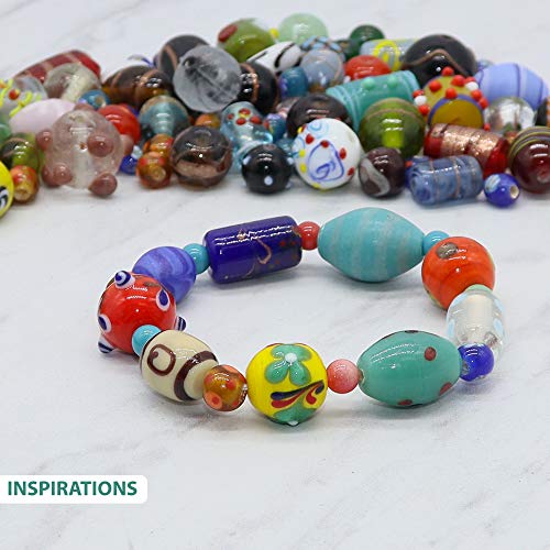 Assorted Glass Beads for Jewelry Making Adults, Bulk Glass Beads for Crafts, Lampwork Murano Bead Mix for Bracelets and Necklaces, Crafting Beads Supplies Kit, Large & Small Beads
