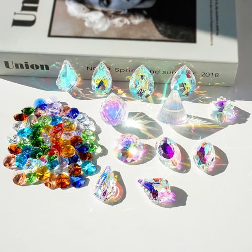 kanpura 164 Pcs DIY Suncatchers Kits Crystal Suncatcher Sun Catchers with Crystals Chandelier Prism Replacement Sun Catcher Beads for Windows Hanging - color: 12 Pcs,ab