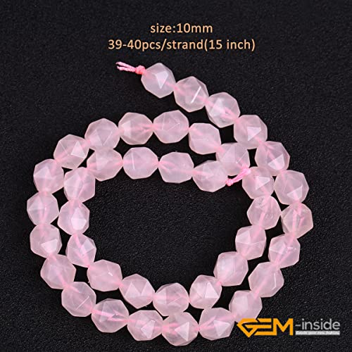 GEM-Inside Natural 10mm Pink Rose Quartz Gemstone Loose Beads Faceted Cambay Crystal Energy Stone Power for Jewelry Making 15" - color: Pink Rose Quartz, size: 10mm