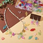 Beadthoven 120Pcs Glass Leaf Beads Mixed Transparent Leaf Shaped Crystal Beads Colorful Spring Summer Plant Bead Loose Gemstone Spacers for Jewelry Making DIY Bracelets Necklace Earrings Crafts - color: Leaves 2 styles
