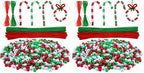 Livder Christmas Beaded Ornament Kit, Include 1000 Pieces Red Green White Plastic Beads, 60 Pieces Chenille Stems, 64 Feet Ribbon for Xmas Wreath Tree Decorations DIY Crafts Jewelry Making (Pack of 2) - size: Small (Pack of 2)