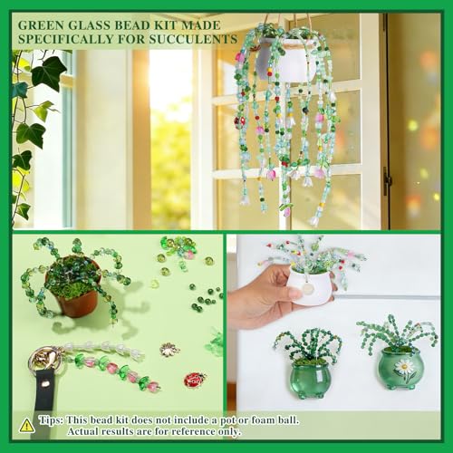 GarfxG Beaded Plant Kit, Green Glass Beads Plants Kit, Forever Plant Beads Green Beads with Step by Step Instructions, Video Tutorials, DIY Making Tools for Home Decor Jewelry Making DIY Craft