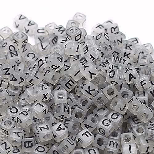 1000Pcs Luminous Square Letter Beads Glow in The Dark Cube Beads Glow Letter Bead Acrylic Luminous Alphabet Bead for Jewelry Making Bracelets Necklaces Key Chains - color: Glow-black(6mm)