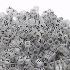 1000Pcs Luminous Square Letter Beads Glow in The Dark Cube Beads Glow Letter Bead Acrylic Luminous Alphabet Bead for Jewelry Making Bracelets Necklaces Key Chains - color: Glow-black(6mm)