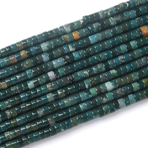 150pcs 2x4mm Natural Moss Agates Stone Tube Shape Beads Loose Flat Round Cylinder Flat Spacer Green Stone Beads for Bracelet Earrings Jewelry Making - color: Moss Agate Stone, size: 2x4mm Tube shape