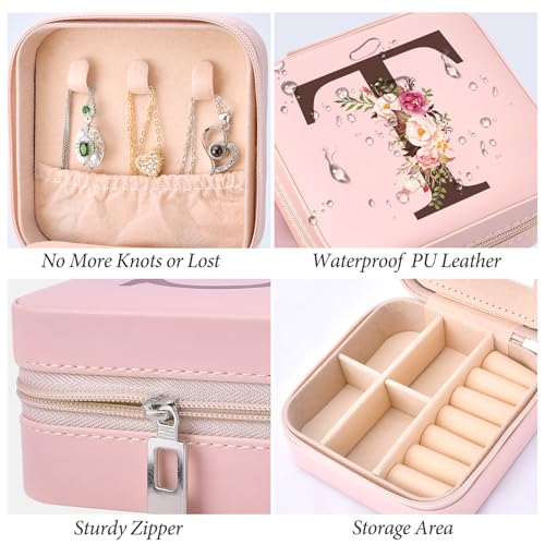 Inngeroo Mom Gifts for Women from Daughter Son, Travel Jewelry Case Box Organizer Personalized Gifts for Mom Wife Women, Gift for Friend Sister Grandma Aunt, Initial T - style: T