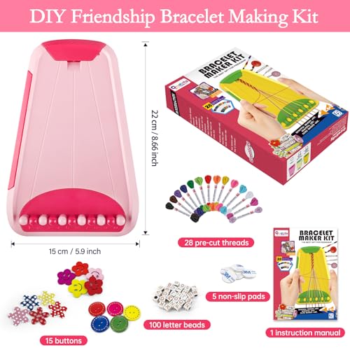 Rdfmy Friendship Bracelet Making Kit for Girls, Arts and Crafts Bracelets String Maker Kit for Kids Ages 8-12 Christmas Birthday Gifts - color: Pink with Red