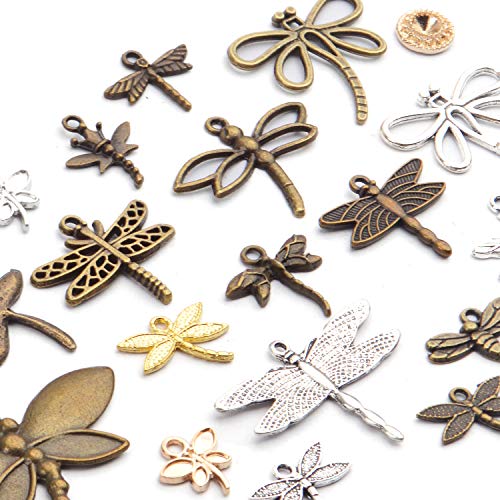 100g (50-80pcs) Mixed Styles Dragonfly Charms Tibetan Alloy Vintage Insect Pendants for DIY Necklace Bracelet Crafts Jewelry Making - style: Mixed Dragonfly Charms