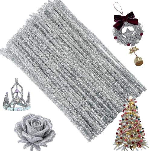 200Pcs Glitter Silver Pipe Cleaners Craft,Sparkly Pipe Cleaners,Art Aupplies Toys for Kids,DIY Craft Supplies for Halloween/Christmas Home Decor,Fidget Toys for Kids,Christmas Crafts for Girls 8-12 - color: Glitter Silver