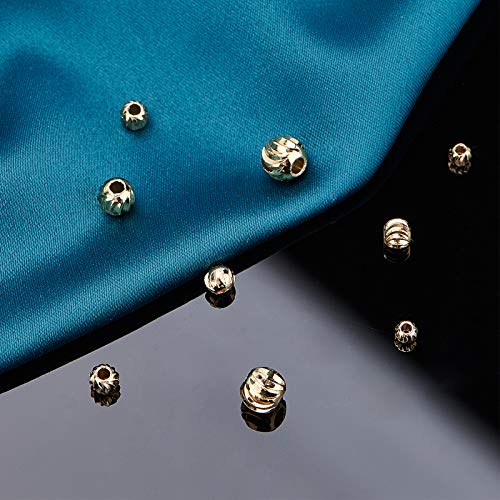 BENECREAT 80pcs 4 Sizes 18K Gold Plated Spacer Beads Round Metal Beads for Necklaces, Bracelets and DIY Jewelry Making - color: Round grooved-4 Sizes