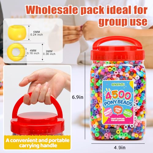 4500 pcs Whit Pony Beads 2.5 lb Bulk,White 6x9mm Plastic Kandi Beads in Handle Bucket for Craft Supplies,Jewelry Making, Bracelets, Hair Braiding & DIY Projects - color: White, size: Large