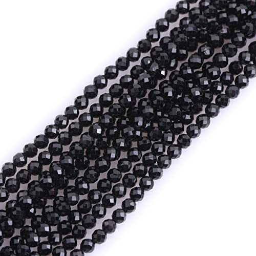 GEM-Inside 2mm Natural Stone Black Tourmaline Faceted Spacer Small Beads for Jewelry Making 15" - color: Black Tourmaline, size: 2mm