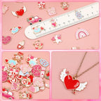 MARFOREVER 40 Pcs/20 Pairs Valentines Charms for Jewelry Making, Heart Charms for Jewelry Making Gold Enamel Red Pink Romantic Love Charm Pendants for Valentine's Day Bracelet Necklace Earrings Making - style: Valentines