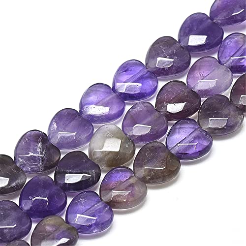 Fashewelry 18pcs Heart Natural Amethyst Stone Beads Faceted Tumbled Chakra Gemstone Purple Crystal Healing Loose Spacer Beads for Earring Bracelet Necklace Valentines Day Jewelry Making 10x10mm - color: Amethyst, 10x10mm