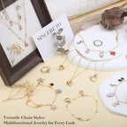 14k Gold Necklace Chains for Jewelry Making, Total 27 Feet 8 Rolls Bracelet Chains for DIY, 3.3 Feet Each Style, 14K Gold Plated Chain with Jump Rings/Lobster Clasps/Connectors - color: 14k Gold-27 Feet 8 Rolls