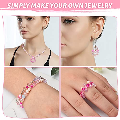 1000pcs 4/6/8mm Rondelle Glass Beads for Jewelry Making,Electroplate Round Shaped Crystal Spacer Beads Assorments for Bracelet Necklaces DIY Pink - color: Pink