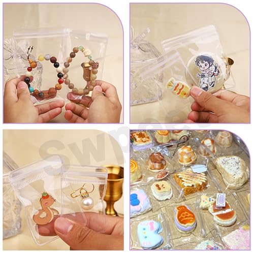 Swpeet 50Pcs 3.54"×5.1" Thick Clear PVC Jewelry Bags, Self Adhesive Portable Travel Jewelry Organizer, Plastic Jewelry Storage Bags, Transparent zipper bags, Anti Tarnish Lock Pouch for Ring Earrings - style: 9×13CM