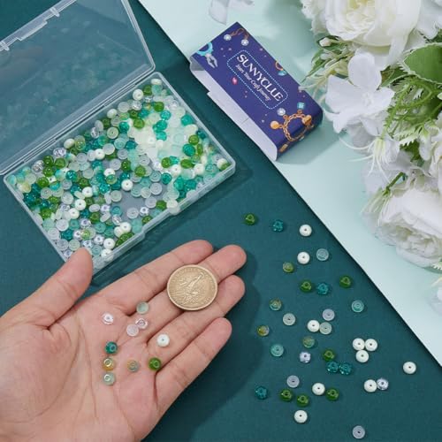 SUNNYCLUE 1 Box 400Pcs 8 Colors Glass Seed Beads Green Glass Beads Bulk 6mm Flat Rondelle Transparent Glossy Loose Spacers for Crafts DIY Bracelets Necklaces Phone Chain Jewelry Making Supplies Adult - color: Green, Transparent, White