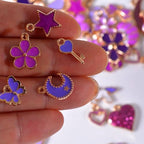 Bulk Gold Enamel Charms for Jewelry Making, Colorful Metal Charms Pendant for Bracelet Necklace and Crafting - color: Purple Theme